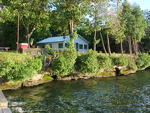 Cottages viewed from the dock on the St. Lawrence River