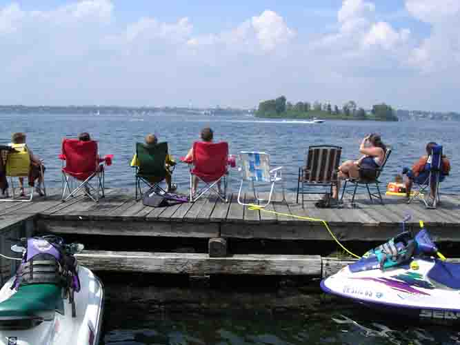 Family enjoying time on the dock